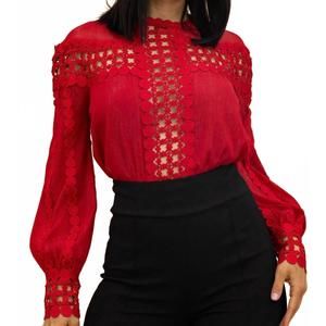 NEW VALENTINE bree crochet detailed cut out blouse bodysuit in red